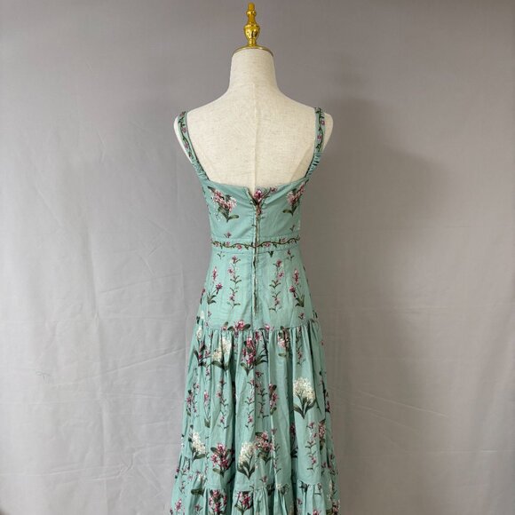 Agua by Agua Bendita  Green layered linen maxi dress with Lima linen embroidery - Picture 7 of 12